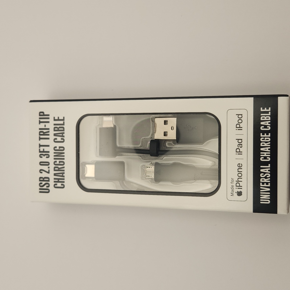 Universal Charge Cable USB 2.0 3FT Tri-Tip Charging Cable NWT